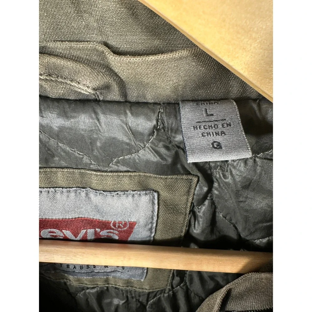 Levis Mens Military Field Jacket Olive Green Canvas Quilted Lined Size L